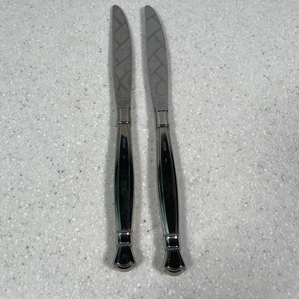 Oneida Act II Stainless Steel Dinner Knives Set of 2 Braided Blade USA Flatware